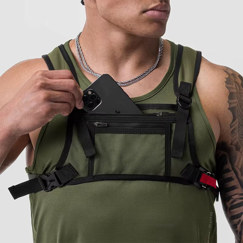 Sports Chest Bag Waterproof Chest Rig Bags Outdoor Running Vest Backpacks Lightweight Front Chest Packs Fitness Mobile Phone Bag