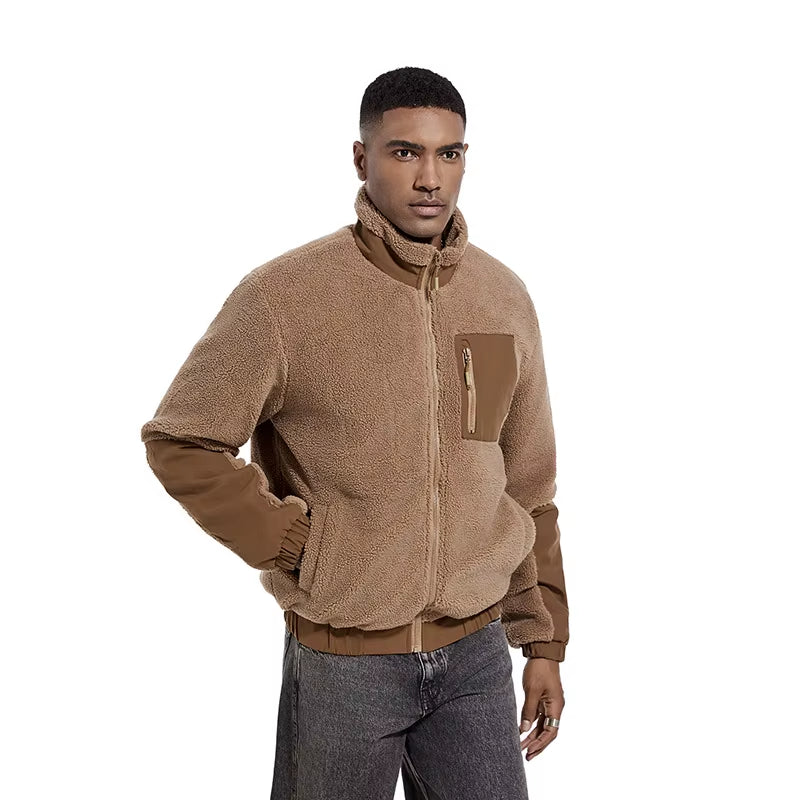 Mens Autumn Winter Stand Collar Sherpa Fleece Jacket Casual Outdoor Cardigan Coat New Export Quality Zipper Jacket Thickened War