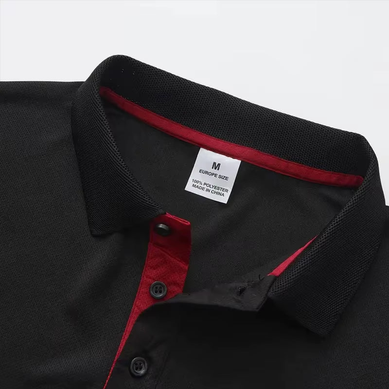 Men'S Long Sleeve Polo Shirt Quick Dry Breathable Sports T‑Shirt Casual Golf Polo Shirts Work Wear Pullover Lapel Tops for Outdo