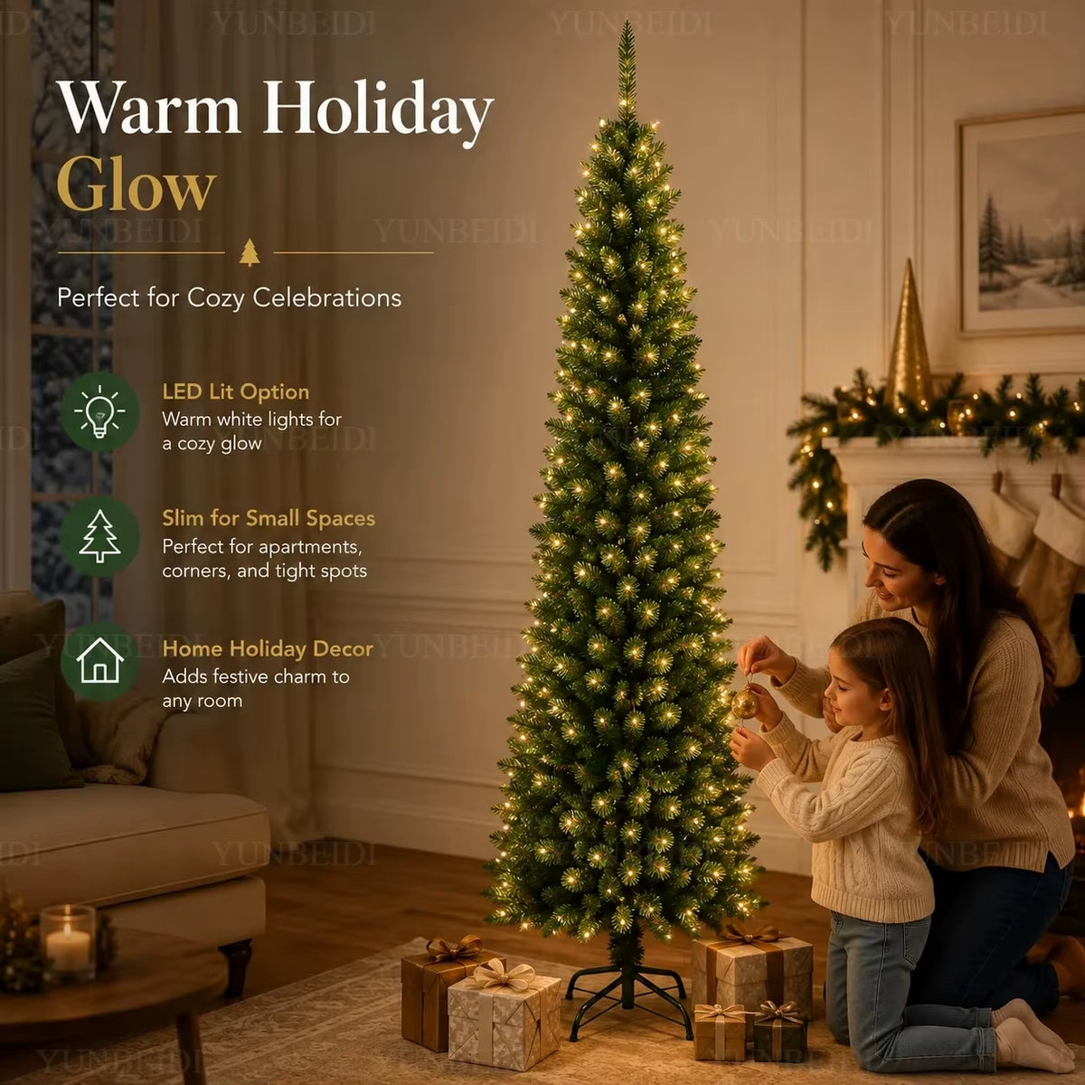 Pencil Artificial Christmas Tree PVC Material Encryption Christmas Tree 120CM to 210CM Family Christmas Party Arrange Decoration