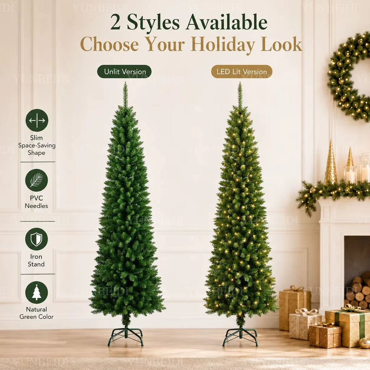 Pencil Artificial Christmas Tree PVC Material Encryption Christmas Tree 120CM to 210CM Family Christmas Party Arrange Decoration