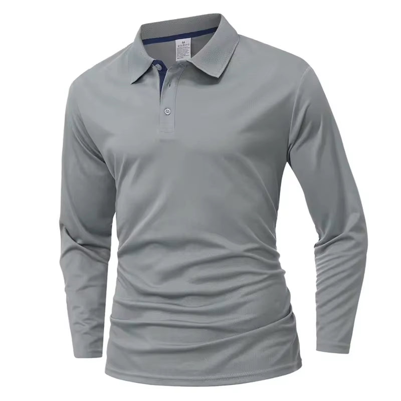 Men'S Long Sleeve Polo Shirt Quick Dry Breathable Sports T‑Shirt Casual Golf Polo Shirts Work Wear Pullover Lapel Tops for Outdo