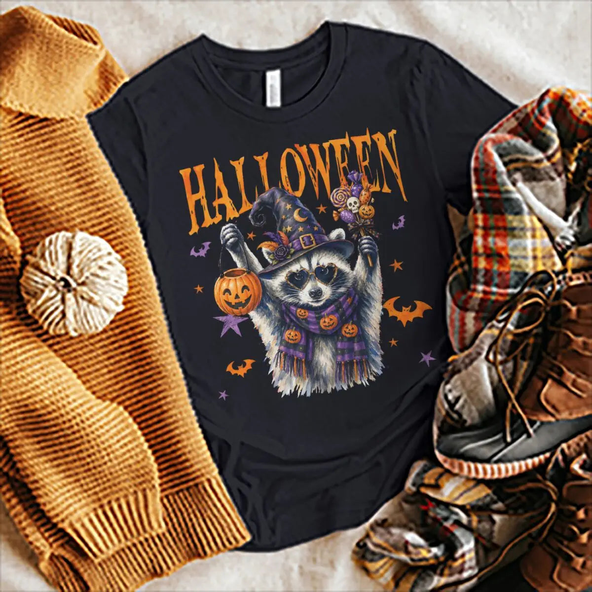 Halloween Shirts for Women Men Vintage Raccoon and Goose T-Shirt Cute Spooky Season Short Sleeve Tee Tops