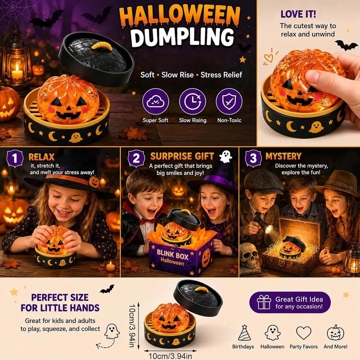 8Cm Halloween Dumpling Squeeze Squishy Toy, Cute Slow Rising Squeeze Stress Relief Sensory Toy, Soft Kawaii Halloween Fidget Toy