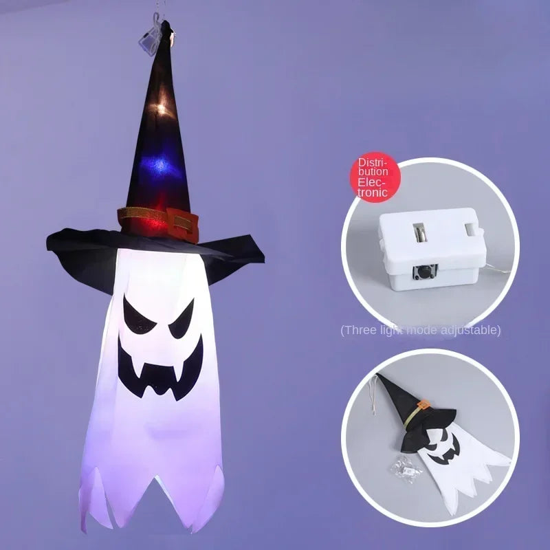 Halloween Glowing White Ghost LED Hanging Ghosts Horror Props with Fairy Light Indoor Outdoor Haunted House Halloween Decoration