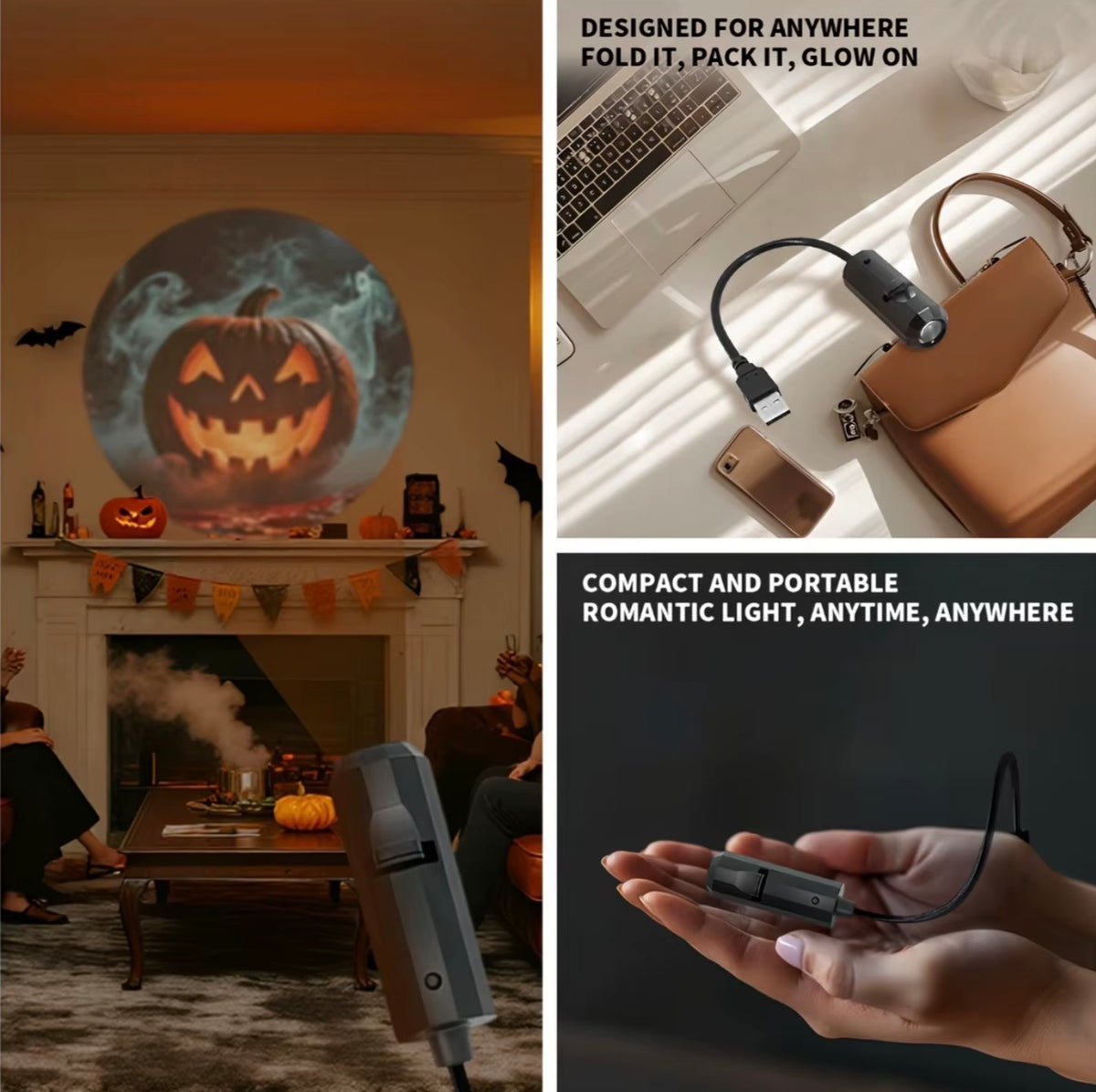 Halloween USB LED Projection Lamp,3/6Pcs Patterns Light Ghost,Bat,Spider,Skeleton,Halloween Atmosphere Light Festive Decoration
