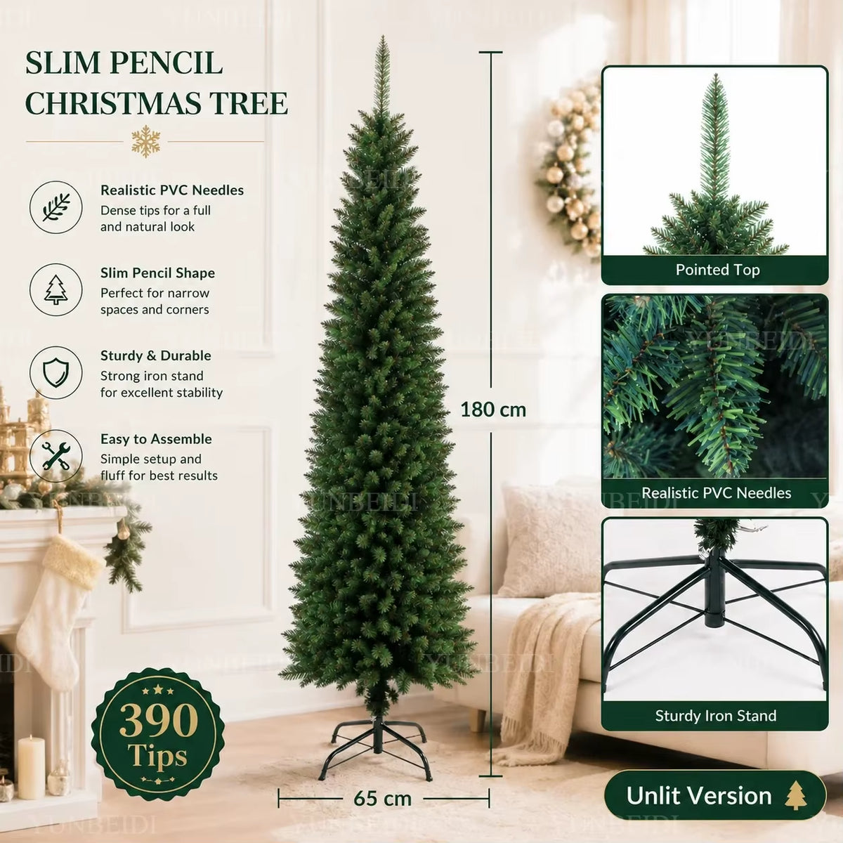 Pencil Artificial Christmas Tree PVC Material Encryption Christmas Tree 120CM to 210CM Family Christmas Party Arrange Decoration