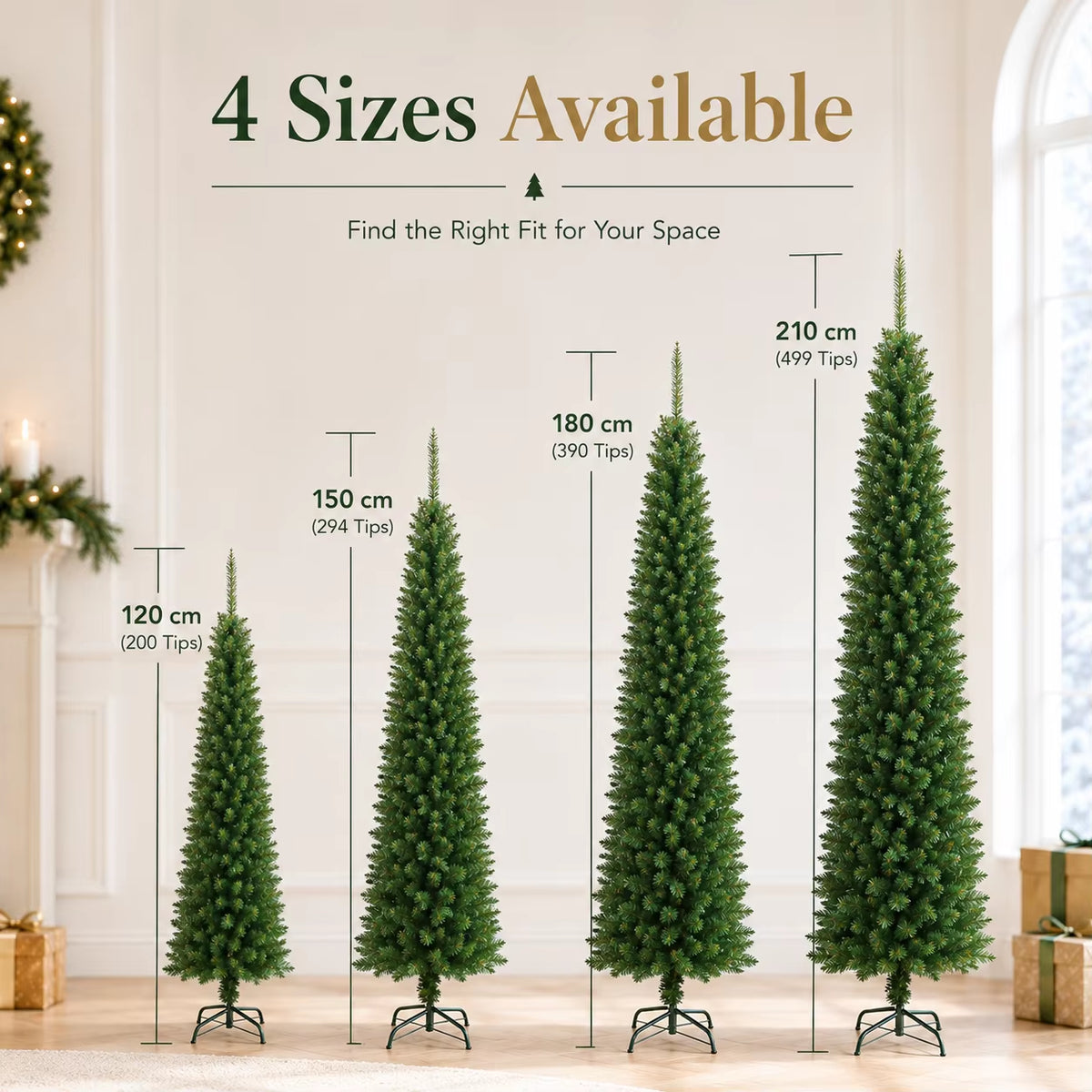 Pencil Artificial Christmas Tree PVC Material Encryption Christmas Tree 120CM to 210CM Family Christmas Party Arrange Decoration