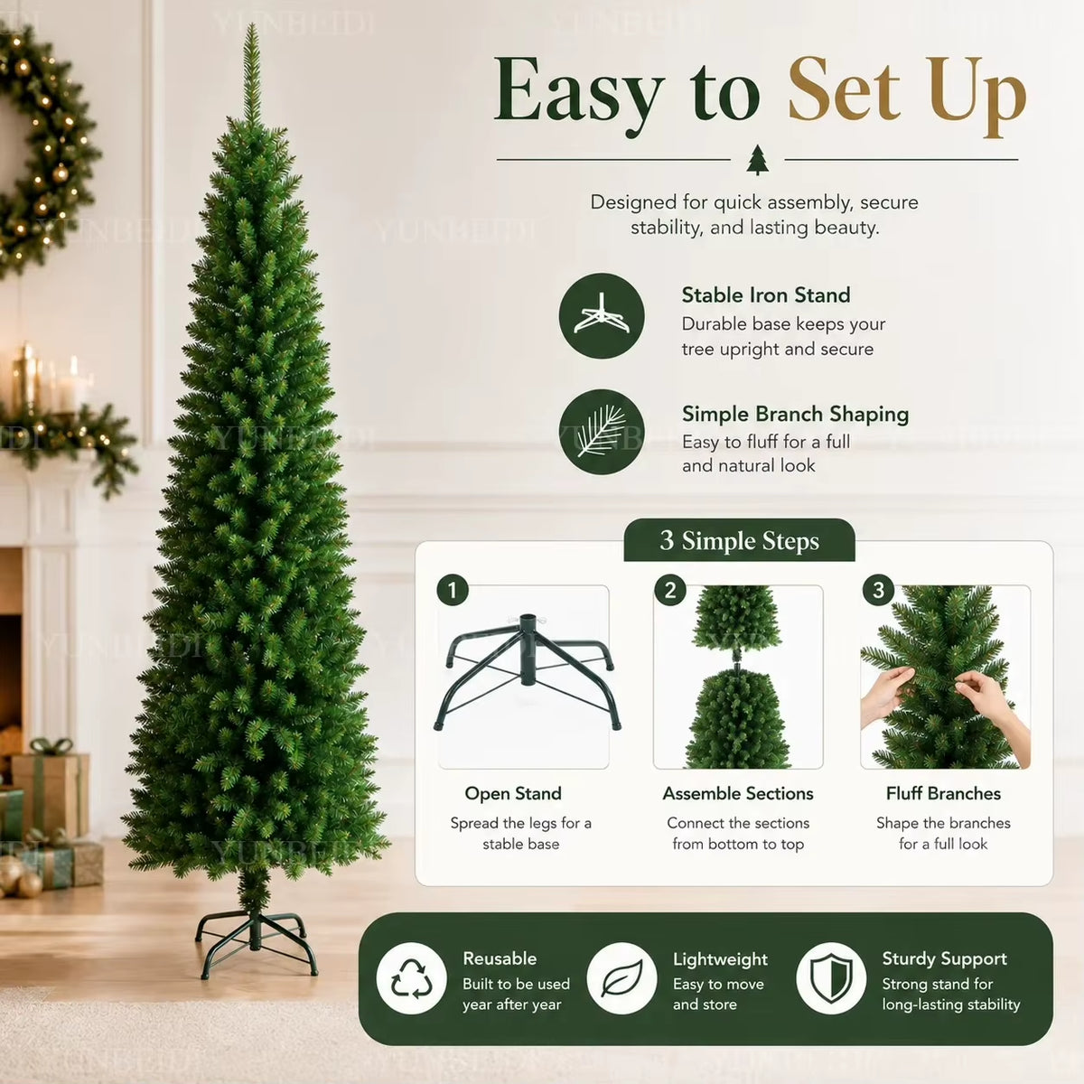 Pencil Artificial Christmas Tree PVC Material Encryption Christmas Tree 120CM to 210CM Family Christmas Party Arrange Decoration