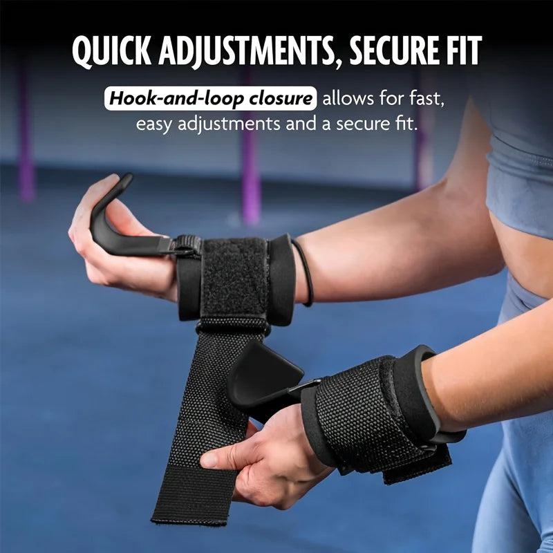 Weight Lifting Hook Grips with Wrist Wraps Hand-Bar Wrist Strap Gym Fitness Hook Weight Strap Pull-Ups Power Lifting Gloves