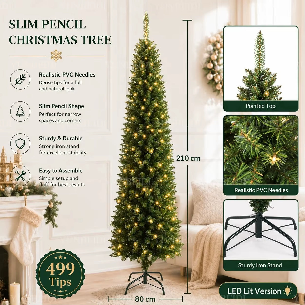 Pencil Artificial Christmas Tree PVC Material Encryption Christmas Tree 120CM to 210CM Family Christmas Party Arrange Decoration