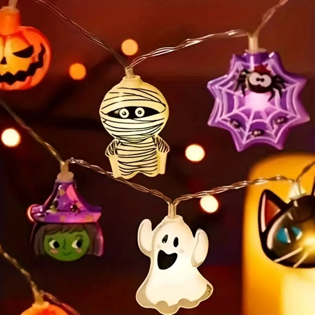 Spooky Halloween LED String Lights Battery Operated Ghost Pumpkin Skeleton Pirate Shape Indoor Party Home Decor Lamp