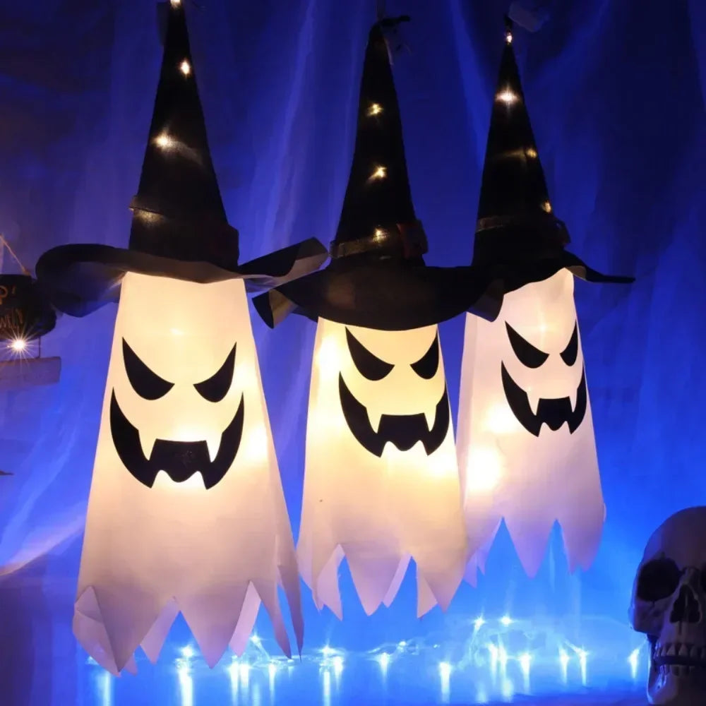 Halloween Glowing White Ghost LED Hanging Ghosts Horror Props with Fairy Light Indoor Outdoor Haunted House Halloween Decoration