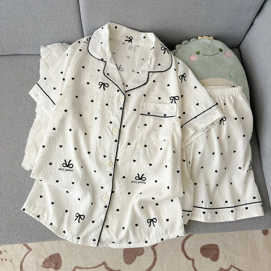 2Summer Short-Sleeve Pajama Set for Women, Comfortable and Trendy, Shorts That Can Be Worn Outside, Home Wear Set