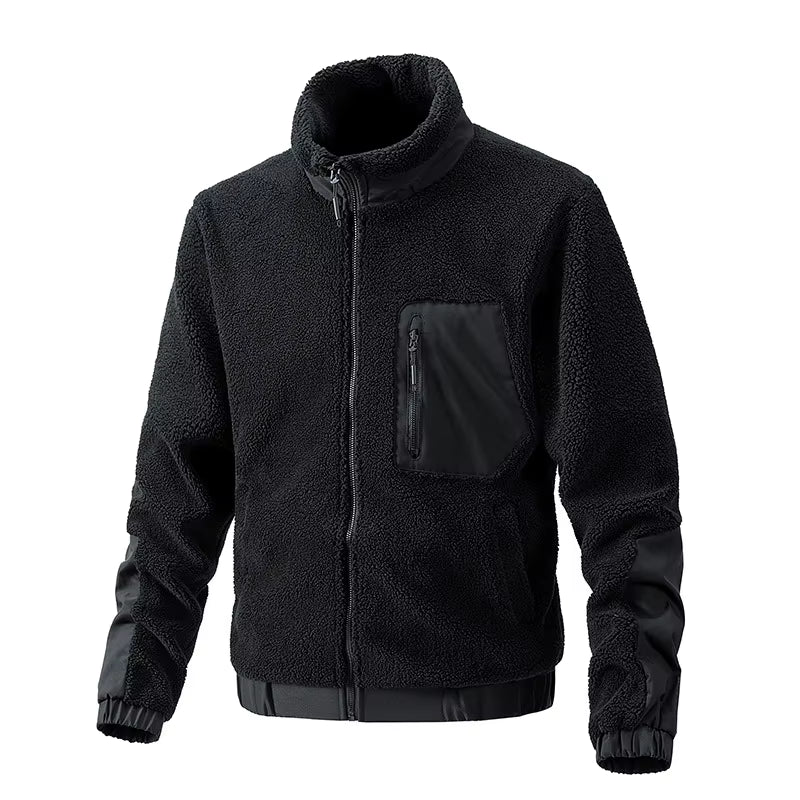 Mens Autumn Winter Stand Collar Sherpa Fleece Jacket Casual Outdoor Cardigan Coat New Export Quality Zipper Jacket Thickened War