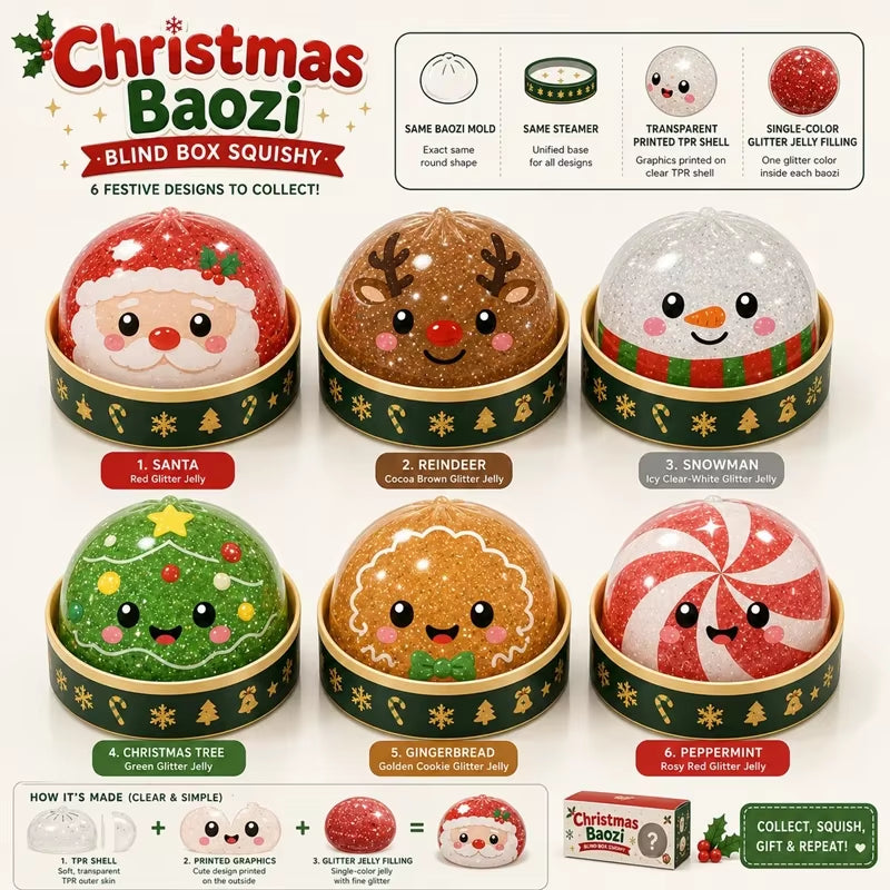 2026 Christmas Dumpling Squishy Snowman Elk Santa Claus Squeeze Ball with Box Stress Relief Merry Christmas New Year XMAS Gift