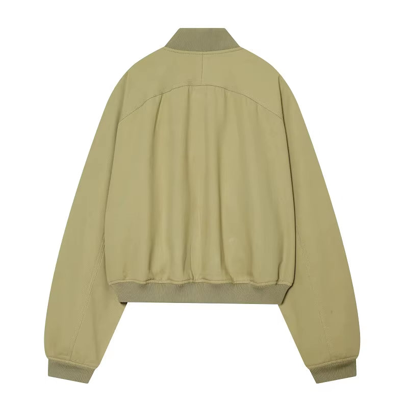 Varsity Bomber Jackets for Women Zipper Cropped Jacket Woman Outerwears Casual Womens Coats Long Sleeve Women'S Jackets