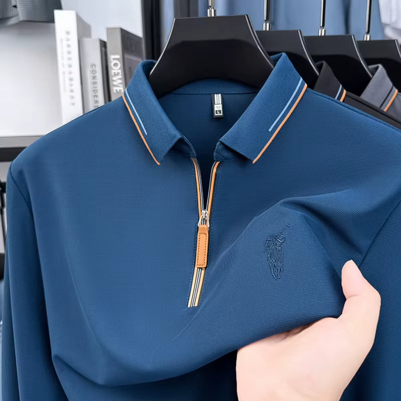 Men'S Cotton Long Sleeved T-Shirt with Collar Polo Shirt High-End Embroidered Top Autumn Loose Base Shirt