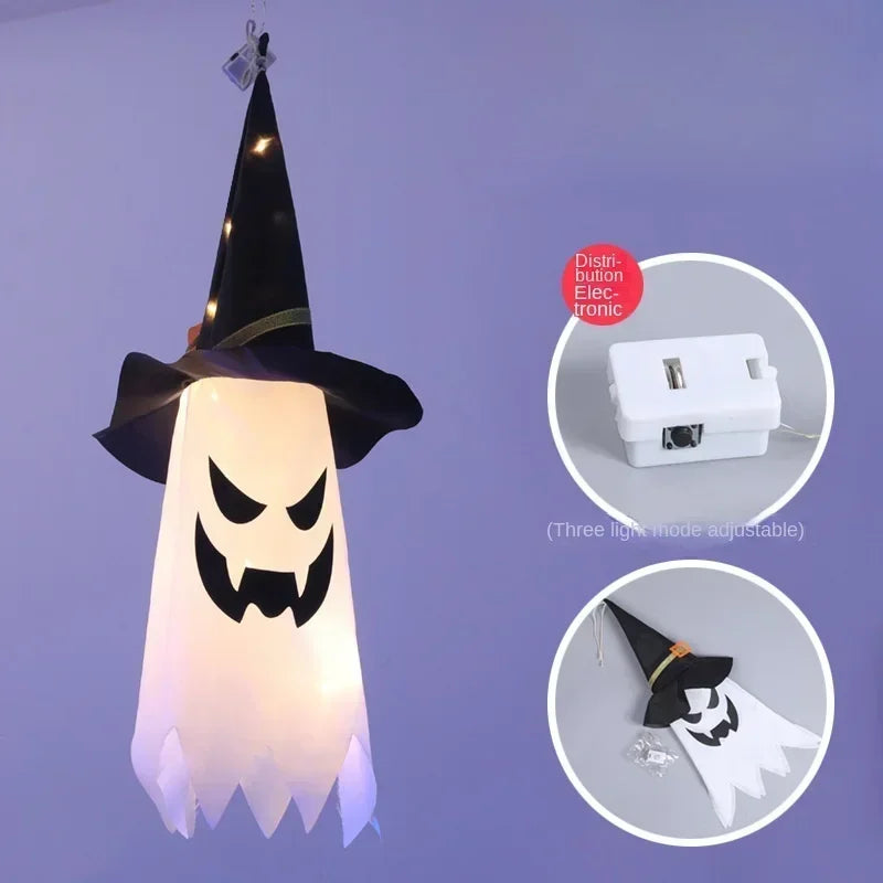 Halloween Glowing White Ghost LED Hanging Ghosts Horror Props with Fairy Light Indoor Outdoor Haunted House Halloween Decoration