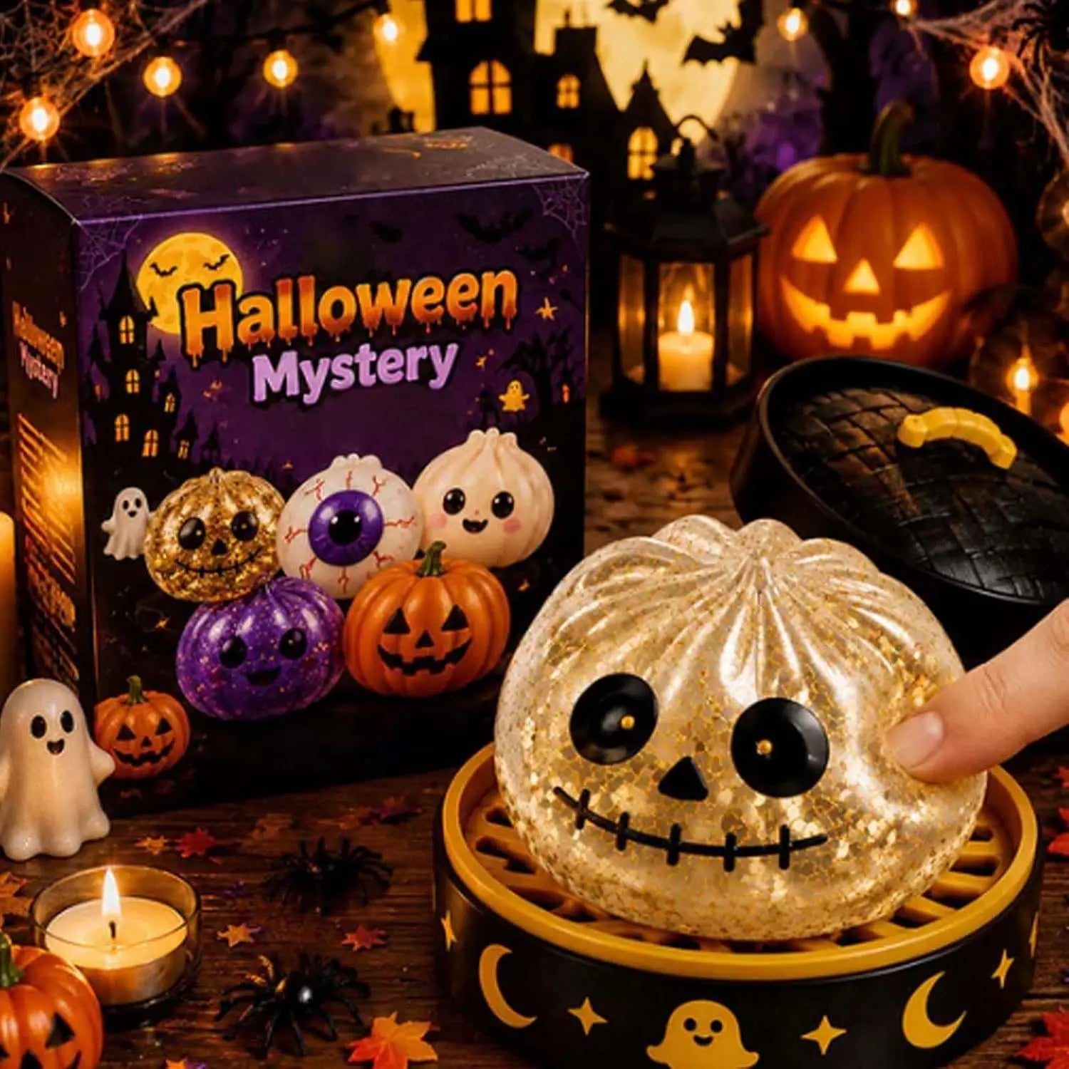 8Cm Halloween Dumpling Squeeze Squishy Toy, Cute Slow Rising Squeeze Stress Relief Sensory Toy, Soft Kawaii Halloween Fidget Toy