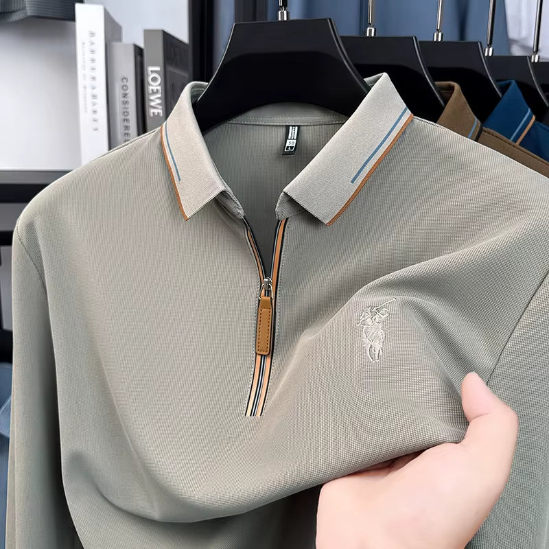 Men'S Cotton Long Sleeved T-Shirt with Collar Polo Shirt High-End Embroidered Top Autumn Loose Base Shirt