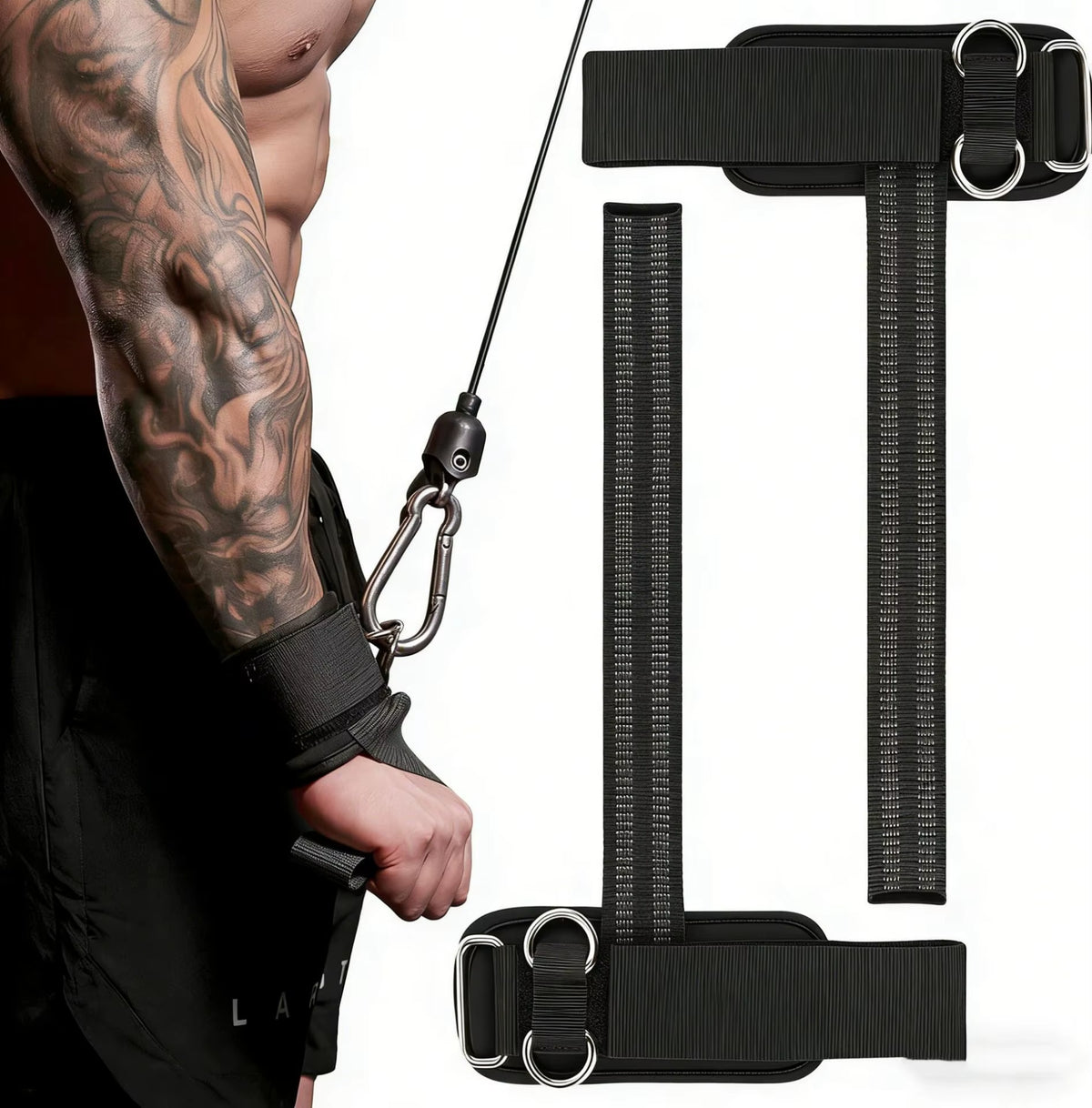2Pcs Weightlifting Straps with D-Ring – Heavy-Duty Lifting Straps with Cable Attachment, Neoprene Wrist Padding & Non-Slip Grip