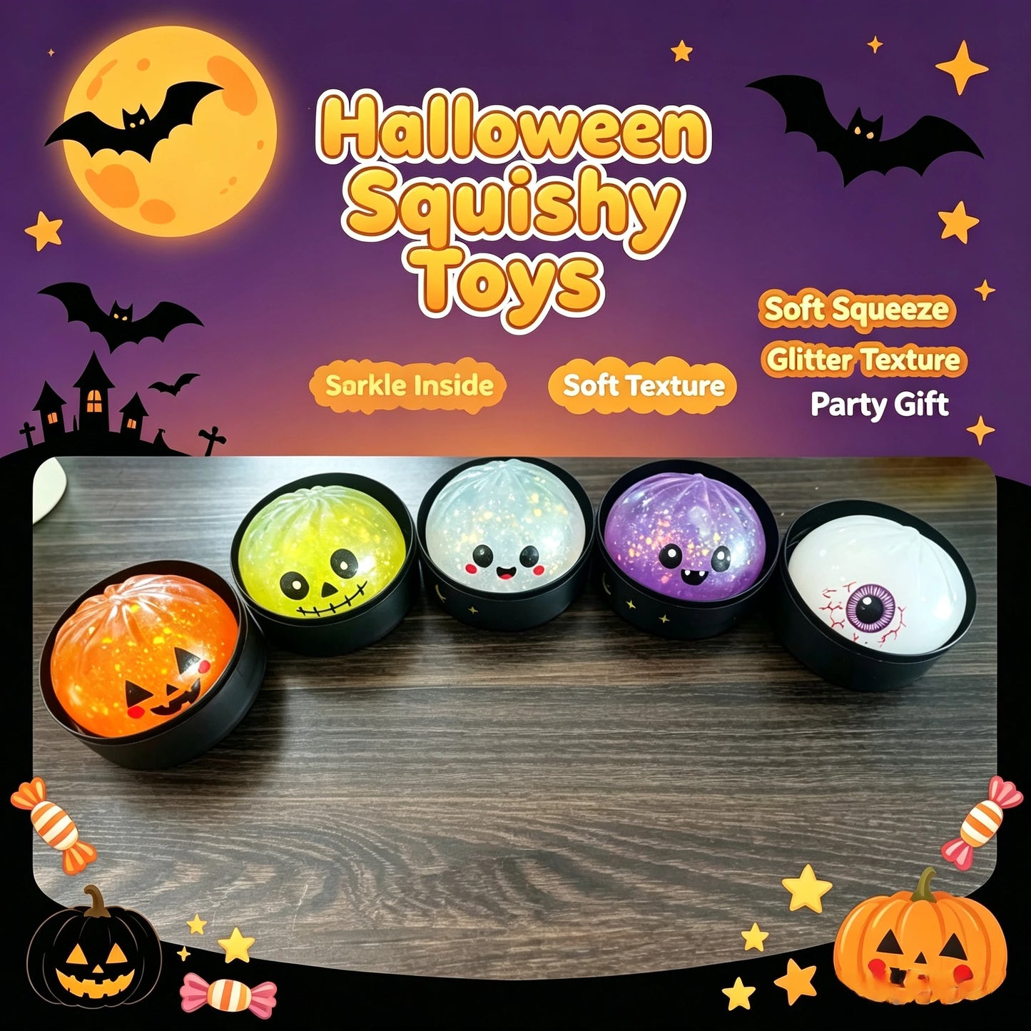 8Cm Halloween Dumpling Squeeze Squishy Toy, Cute Slow Rising Squeeze Stress Relief Sensory Toy, Soft Kawaii Halloween Fidget Toy