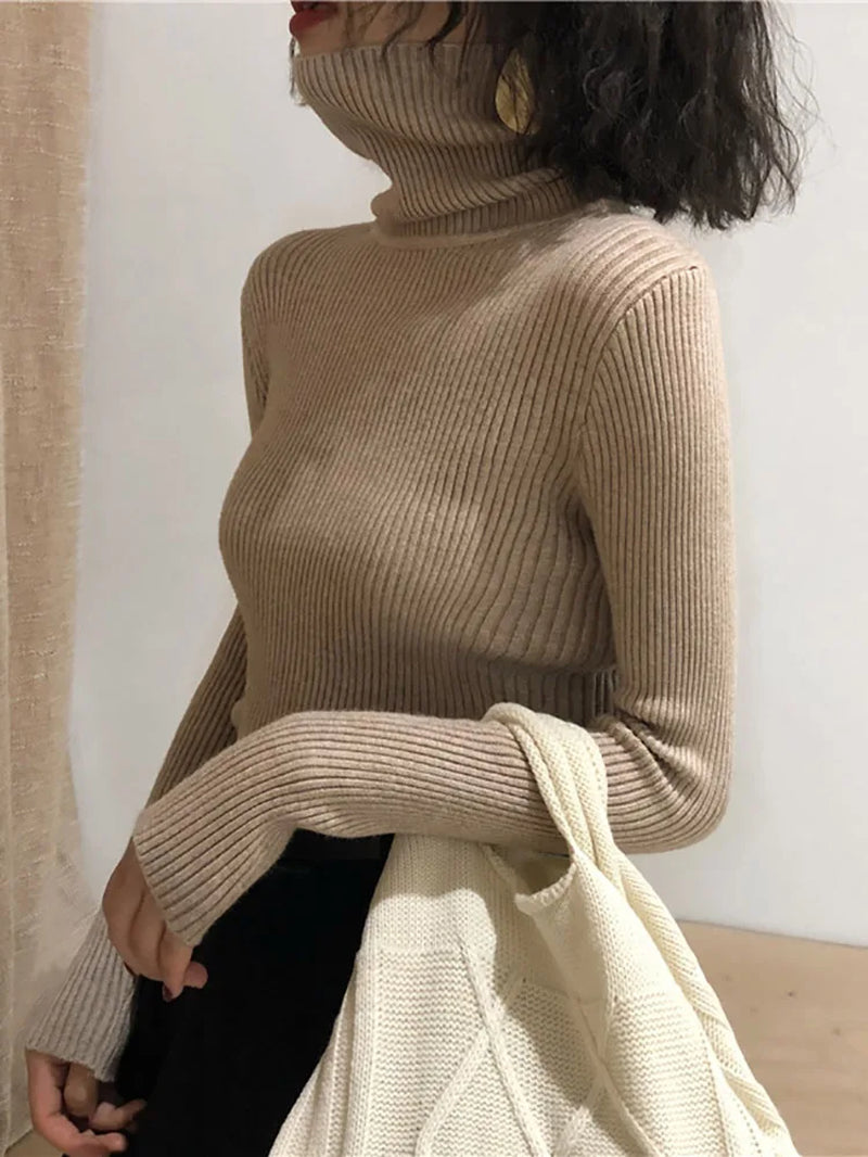 Turtleneck Sweater Womens 2026 Autumn Winter Tops Korean Slim Women Pullover Jumper Knitted Sweater Pull Femme Hiver Truien