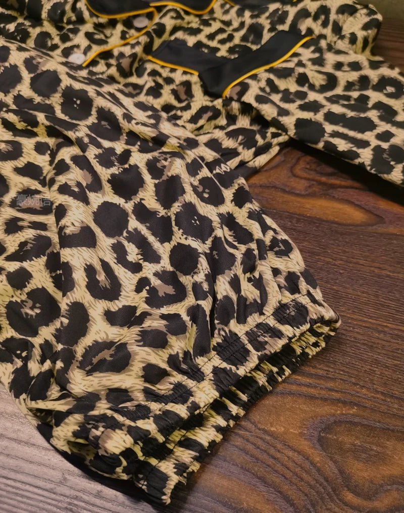 Thailand Spring and Fall Pajamas Set Women'S Fashion Leopard Print Long-Sleeved Sleepwear Loungewear Ladies Upscale Homewear