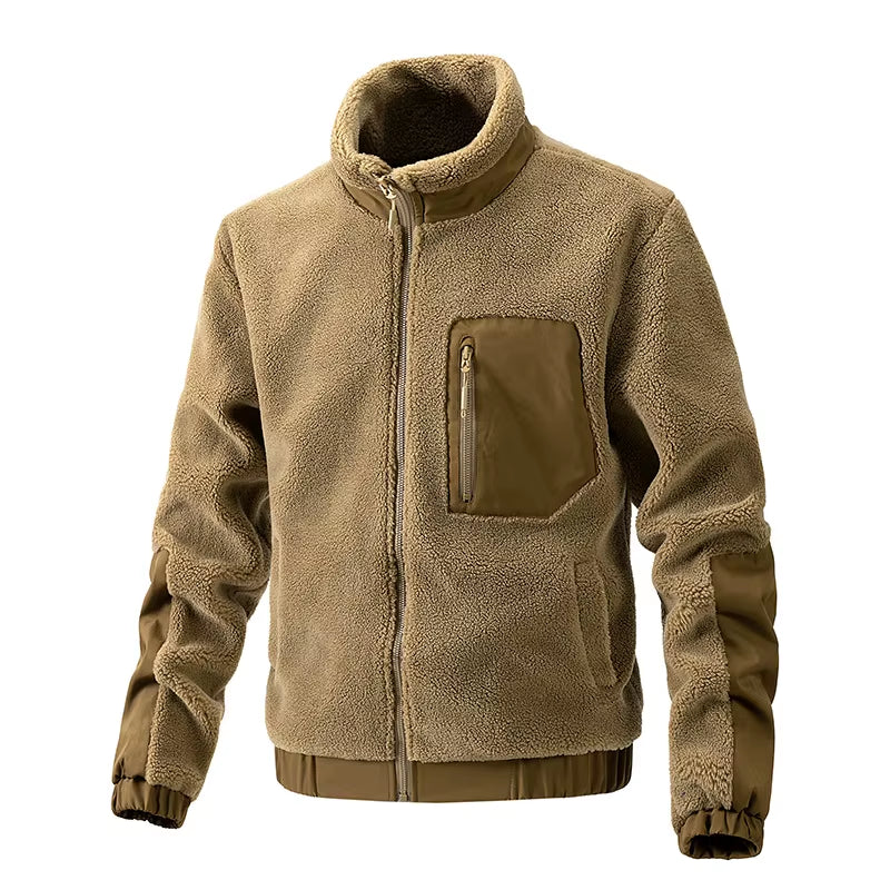 Mens Autumn Winter Stand Collar Sherpa Fleece Jacket Casual Outdoor Cardigan Coat New Export Quality Zipper Jacket Thickened War