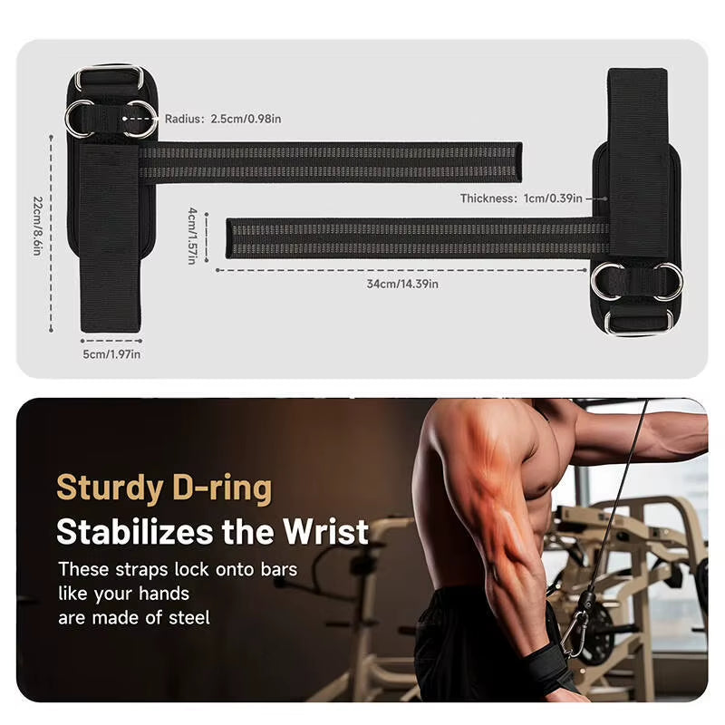 2Pcs Weightlifting Straps with D-Ring – Heavy-Duty Lifting Straps with Cable Attachment, Neoprene Wrist Padding & Non-Slip Grip