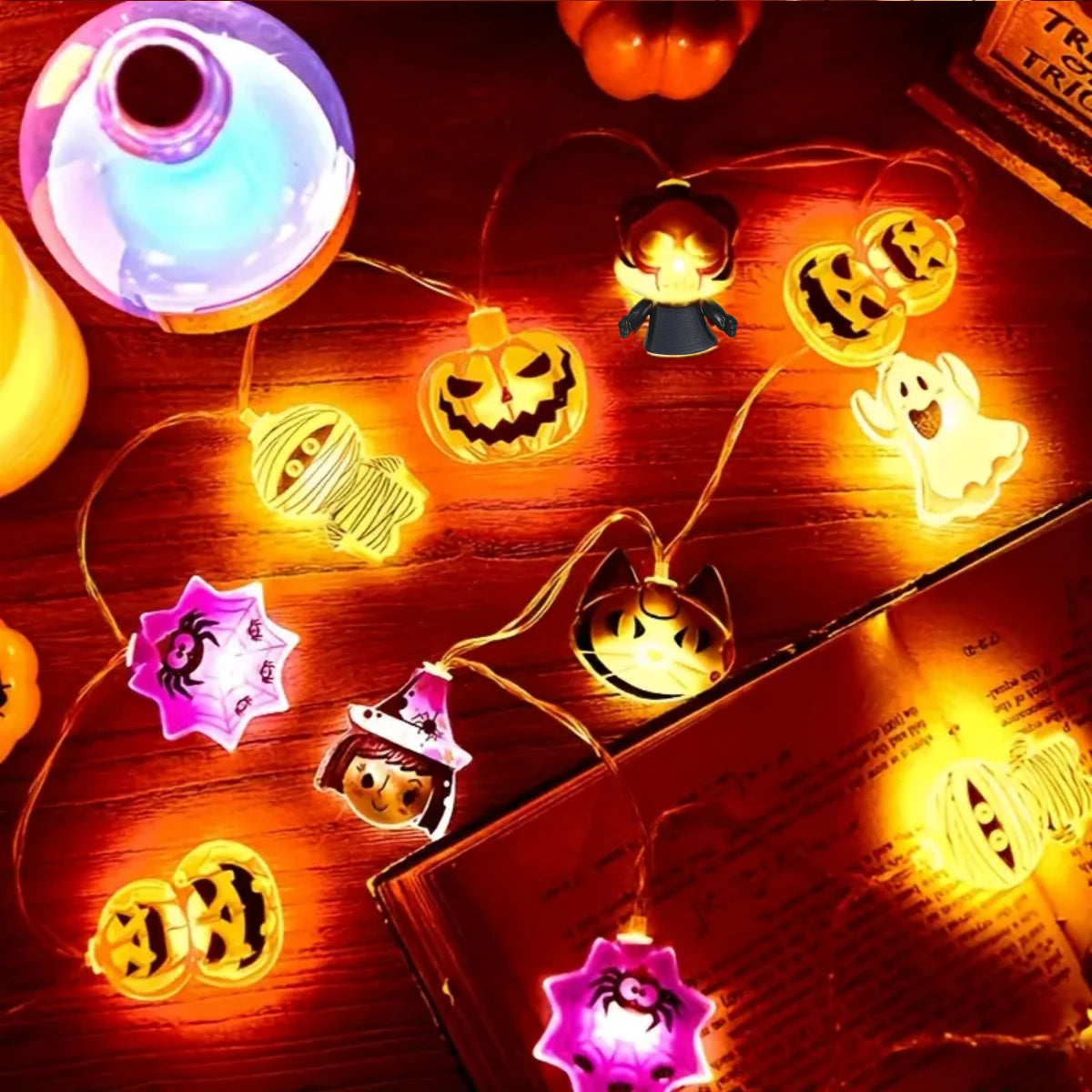 Spooky Halloween LED String Lights Battery Operated Ghost Pumpkin Skeleton Pirate Shape Indoor Party Home Decor Lamp
