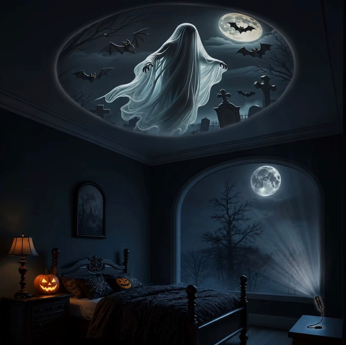 Halloween USB LED Projection Lamp,3/6Pcs Patterns Light Ghost,Bat,Spider,Skeleton,Halloween Atmosphere Light Festive Decoration