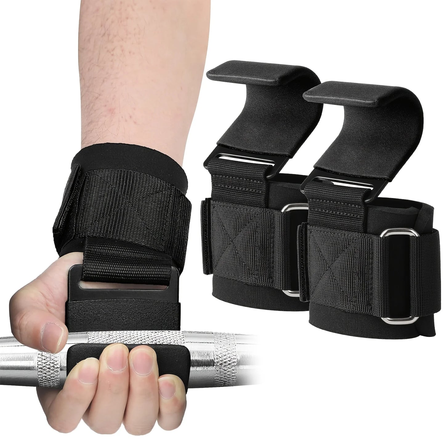 Weight Lifting Hook Grips with Wrist Wraps Hand-Bar Wrist Strap Gym Fitness Hook Weight Strap Pull-Ups Power Lifting Gloves
