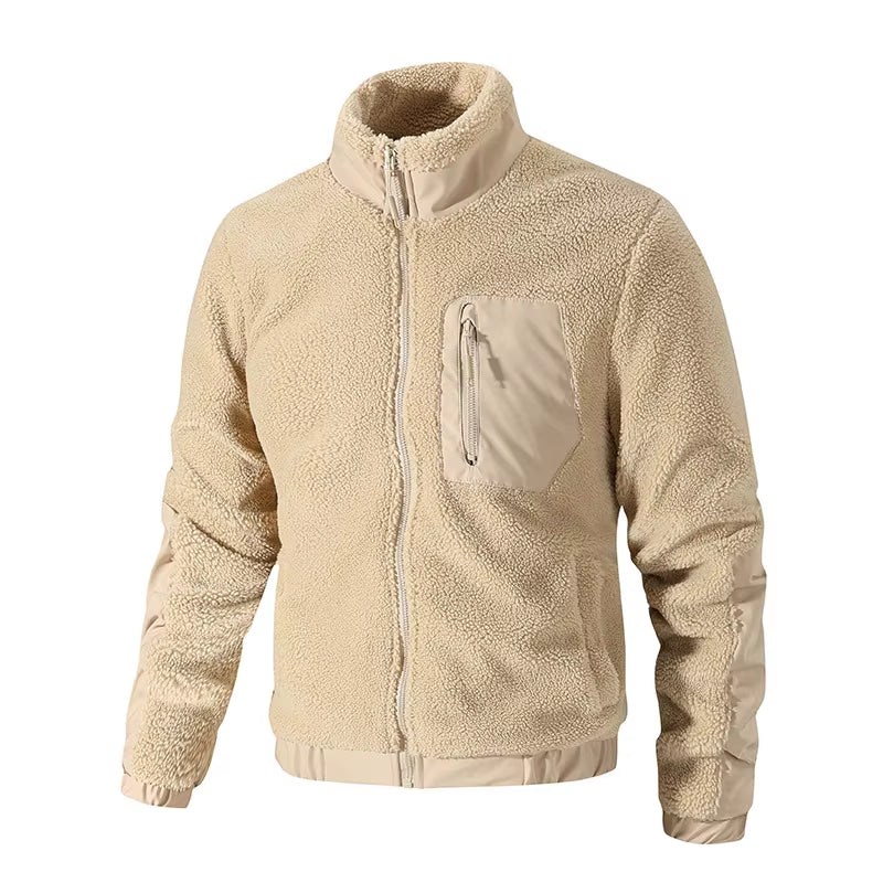 Mens Autumn Winter Stand Collar Sherpa Fleece Jacket Casual Outdoor Cardigan Coat New Export Quality Zipper Jacket Thickened War