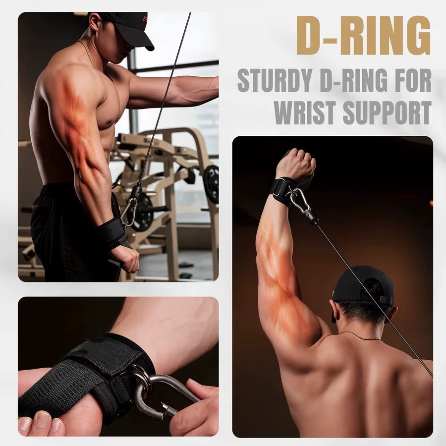 2Pcs Weightlifting Straps with D-Ring – Heavy-Duty Lifting Straps with Cable Attachment, Neoprene Wrist Padding & Non-Slip Grip