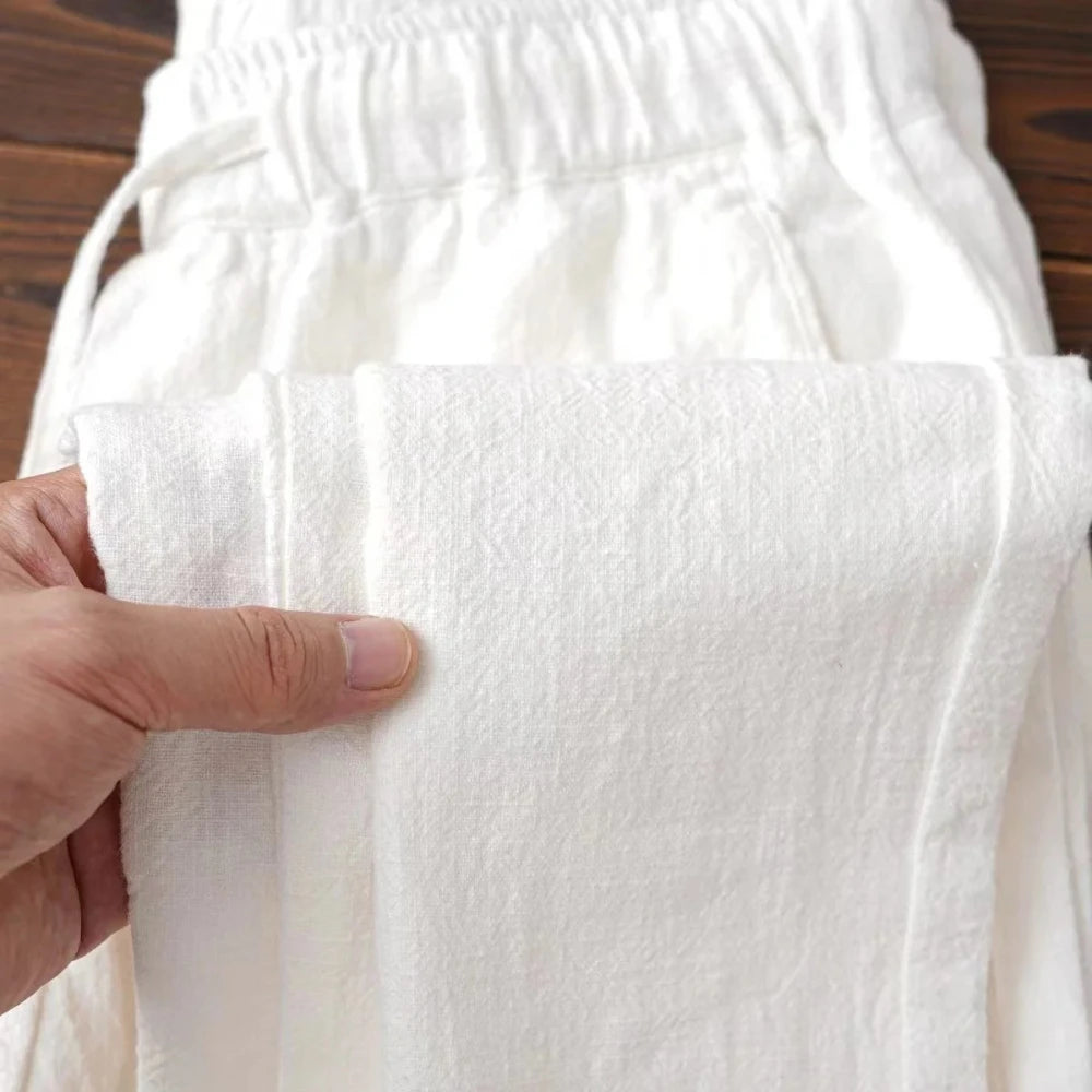 Men'S Cotton Linen Pants Solid Color Simple Style Breathable Lightwieght Elastic Waist Straight Leg Male Casual Cozy Trousers
