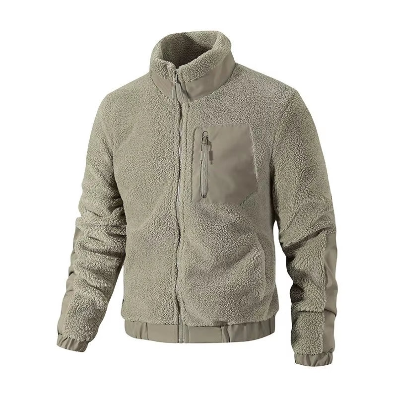 Mens Autumn Winter Stand Collar Sherpa Fleece Jacket Casual Outdoor Cardigan Coat New Export Quality Zipper Jacket Thickened War