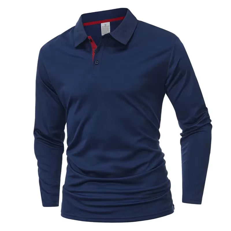 Men'S Long Sleeve Polo Shirt Quick Dry Breathable Sports T‑Shirt Casual Golf Polo Shirts Work Wear Pullover Lapel Tops for Outdo