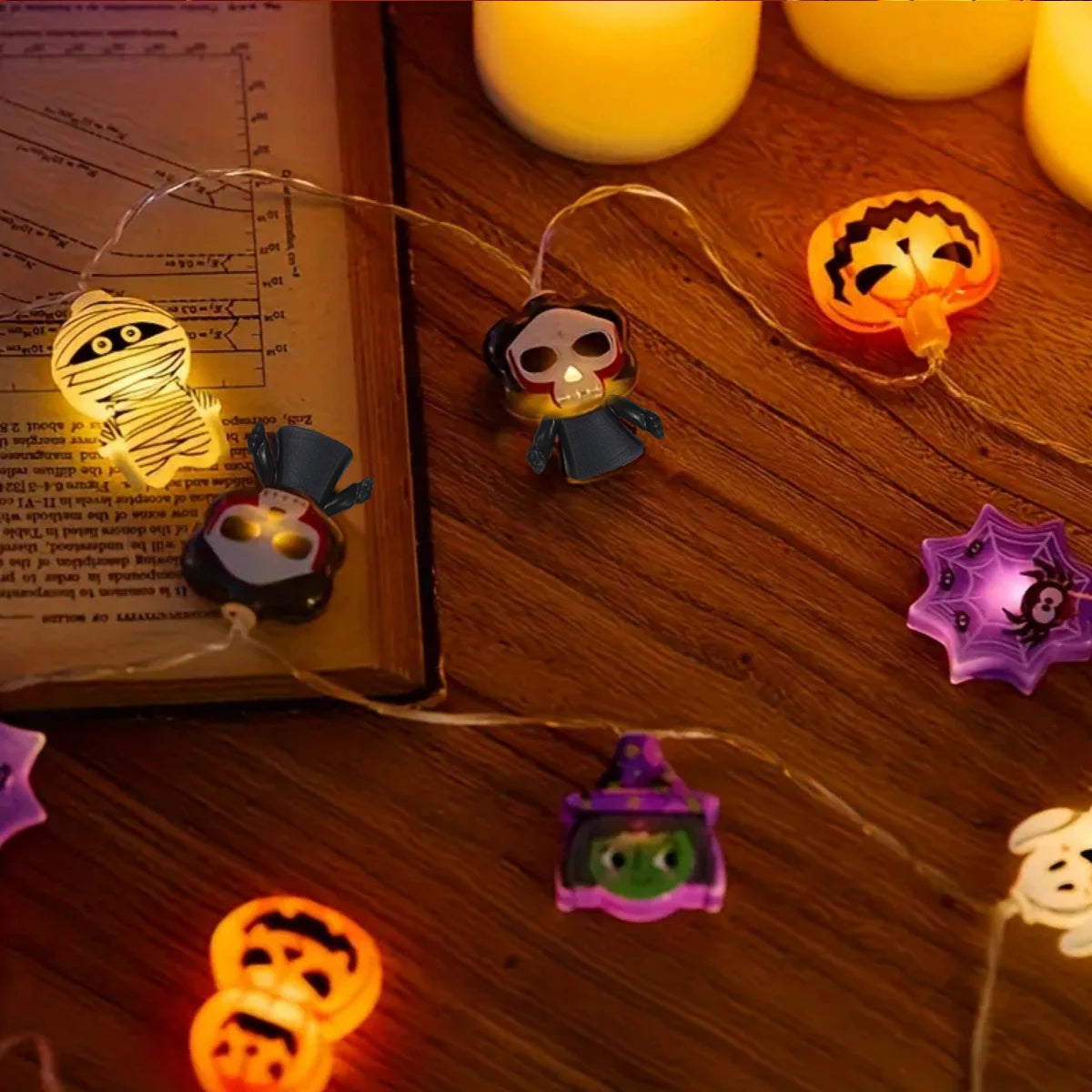 Spooky Halloween LED String Lights Battery Operated Ghost Pumpkin Skeleton Pirate Shape Indoor Party Home Decor Lamp