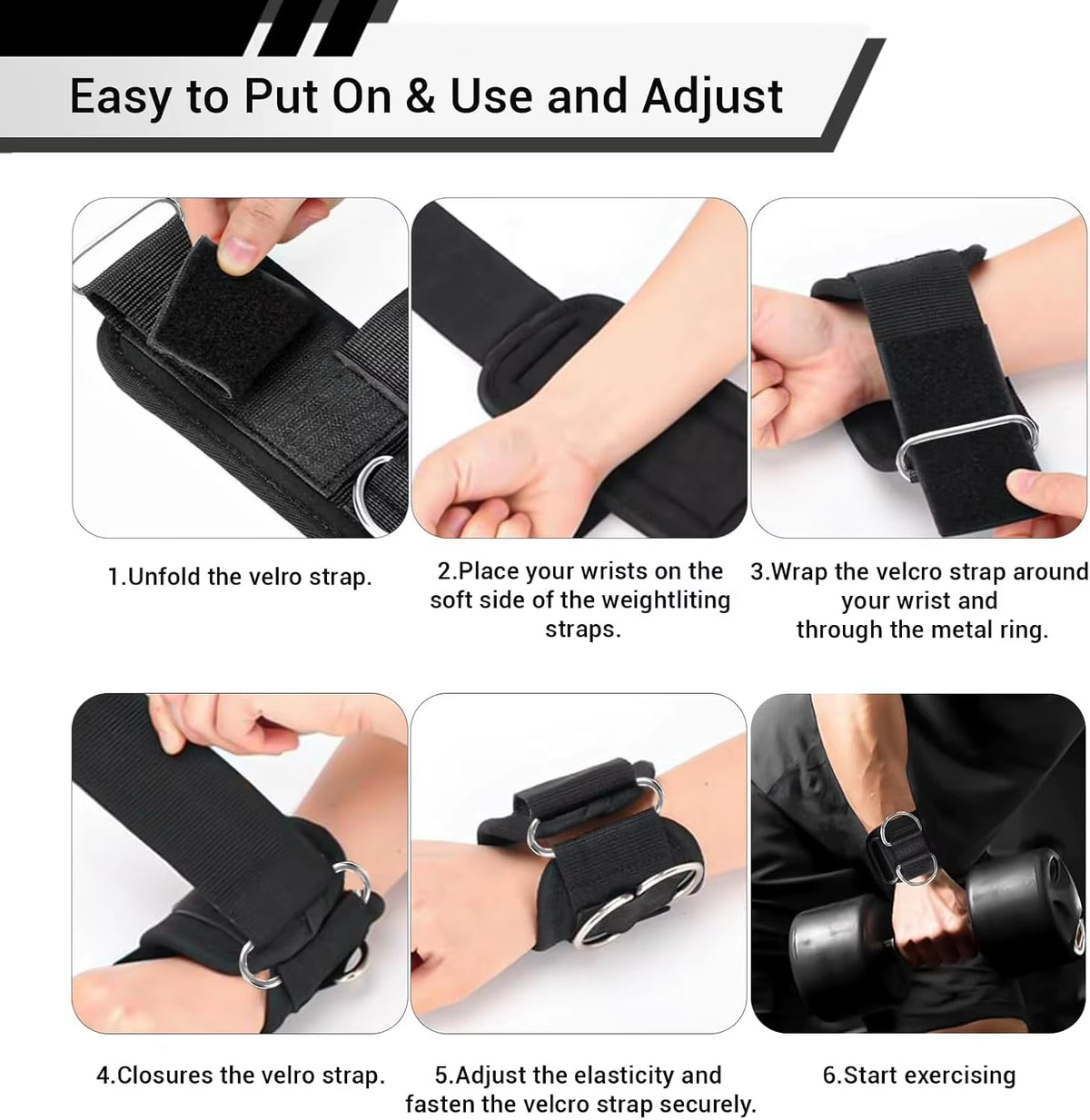 2Pcs Weightlifting Straps with D-Ring – Heavy-Duty Lifting Straps with Cable Attachment, Neoprene Wrist Padding & Non-Slip Grip