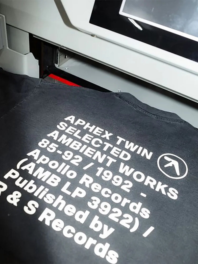 Men T-Shirt Aphex Twin Washed Black Print Cotton Graphic Oversized Korean Fashion Short Sleeve Tops Tees Y2K Streetwear Clothing