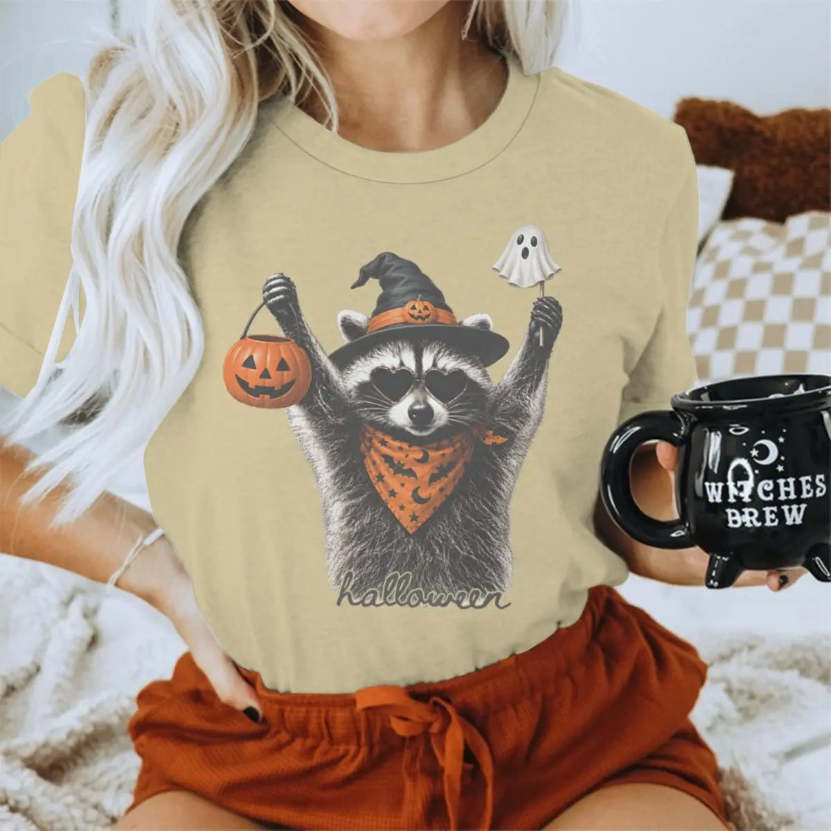 Halloween Shirts for Women Men Vintage Raccoon and Goose T-Shirt Cute Spooky Season Short Sleeve Tee Tops