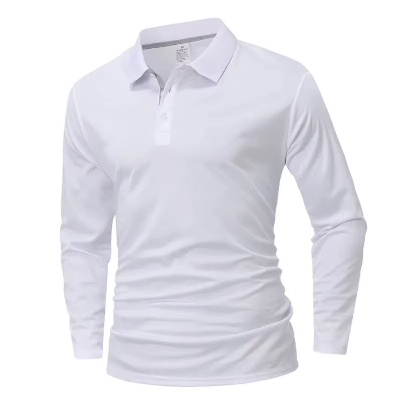 Men'S Long Sleeve Polo Shirt Quick Dry Breathable Sports T‑Shirt Casual Golf Polo Shirts Work Wear Pullover Lapel Tops for Outdo