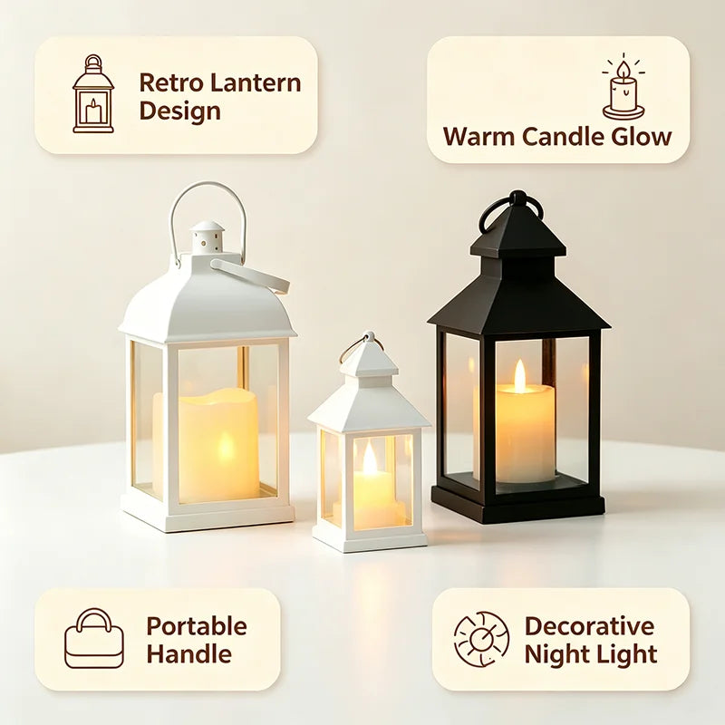 Portable LED Candle Lamps Night Camping Tent Lanterns Outdoor Garden Desk Holiday Atmosphere Retro Night Light Decorative Lamps