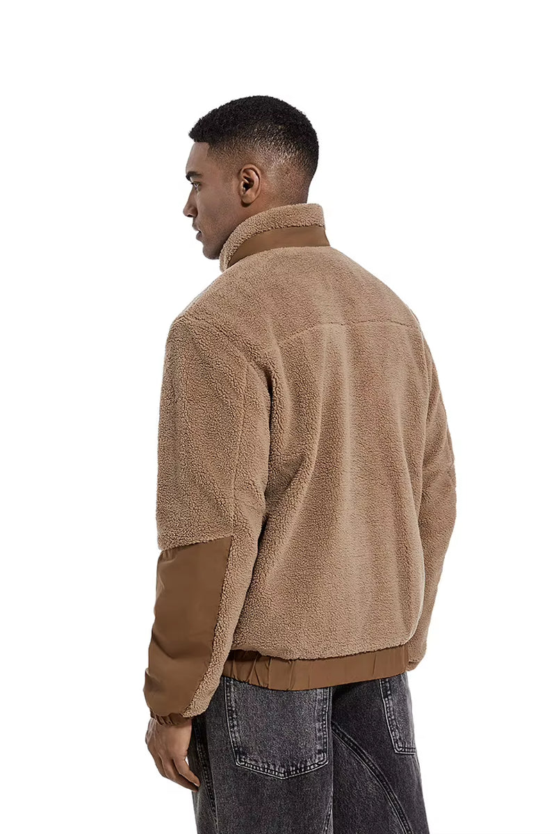 Mens Autumn Winter Stand Collar Sherpa Fleece Jacket Casual Outdoor Cardigan Coat New Export Quality Zipper Jacket Thickened War
