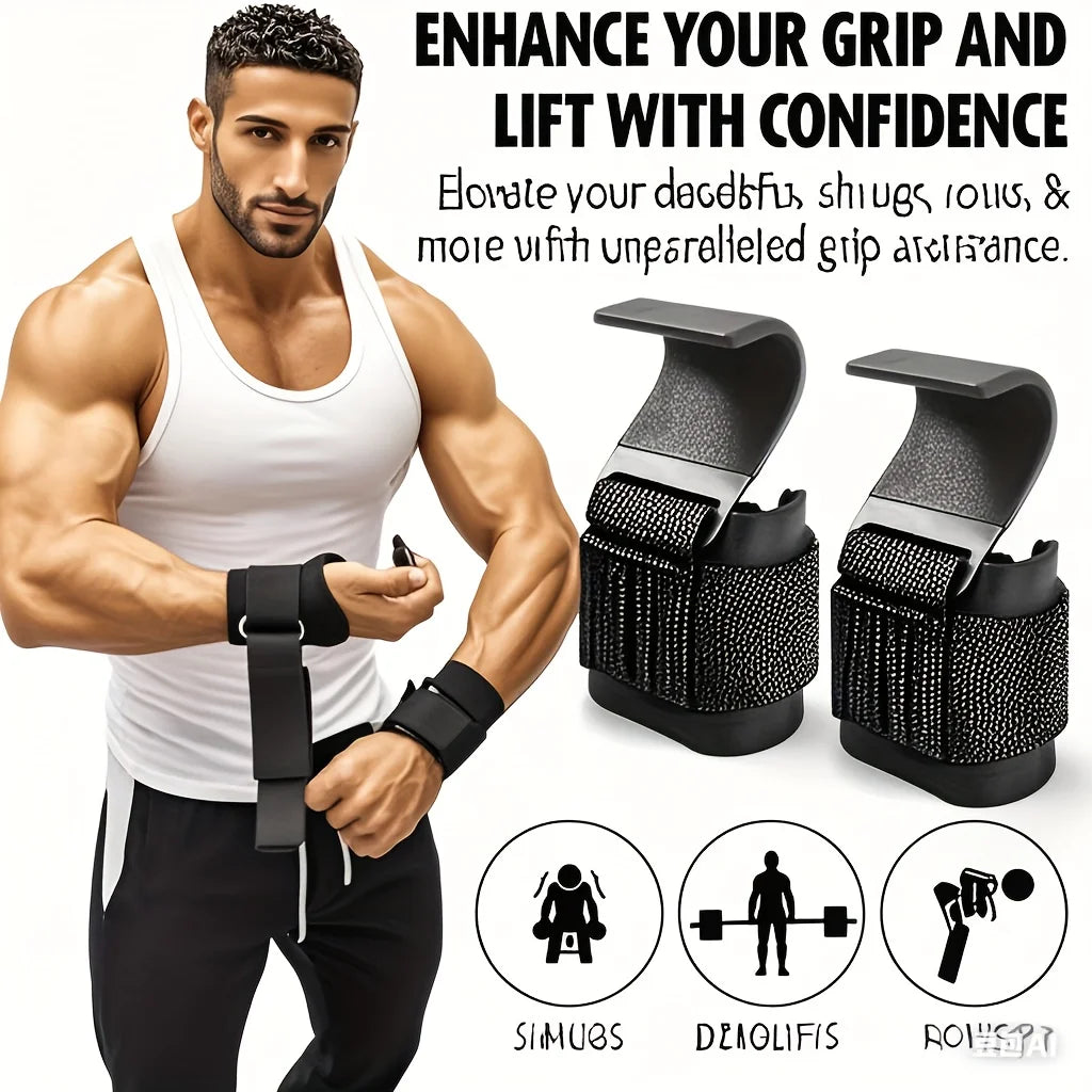 Weight Lifting Hook Grips with Wrist Wraps Hand-Bar Wrist Strap Gym Fitness Hook Weight Strap Pull-Ups Power Lifting Gloves