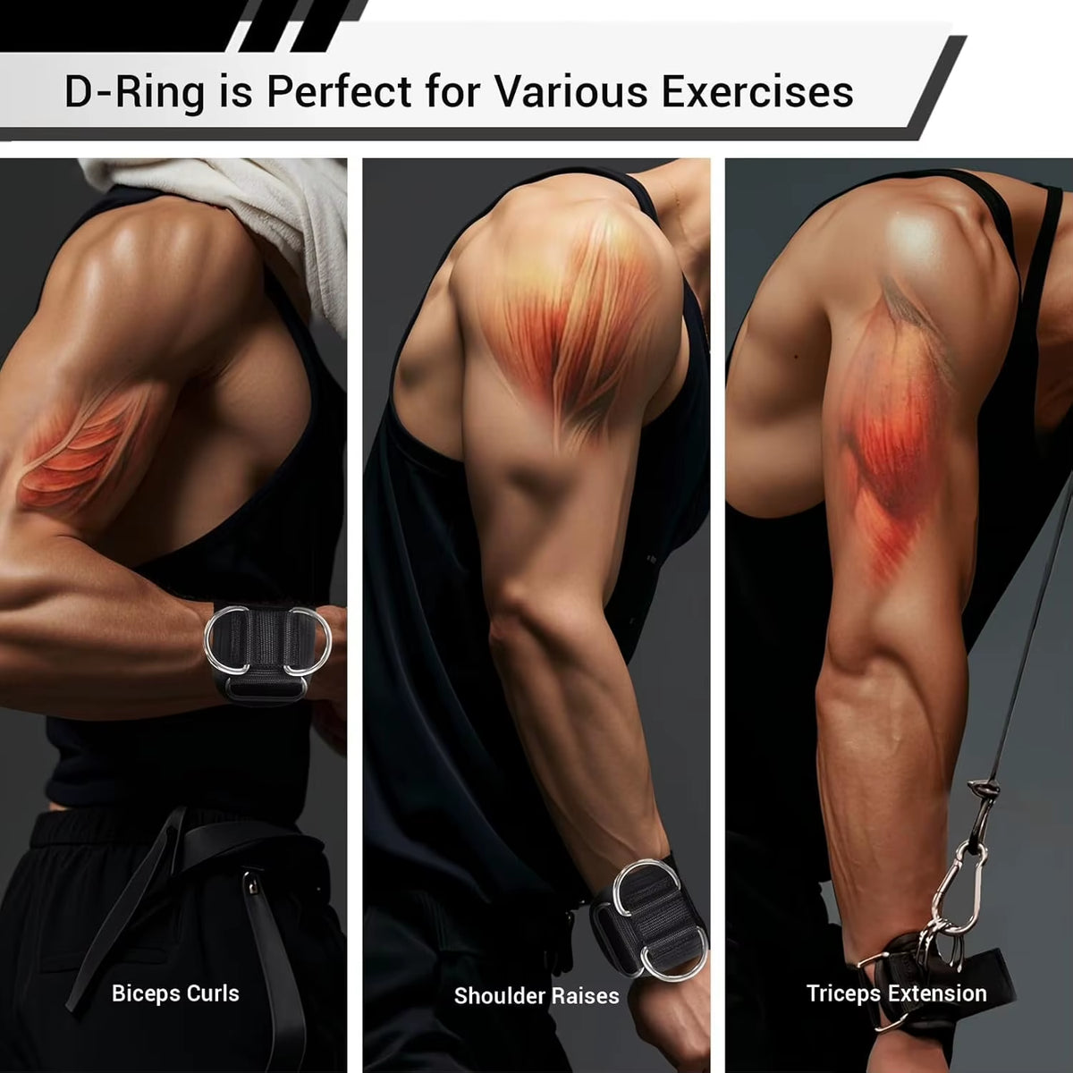 2Pcs Weightlifting Straps with D-Ring – Heavy-Duty Lifting Straps with Cable Attachment, Neoprene Wrist Padding & Non-Slip Grip