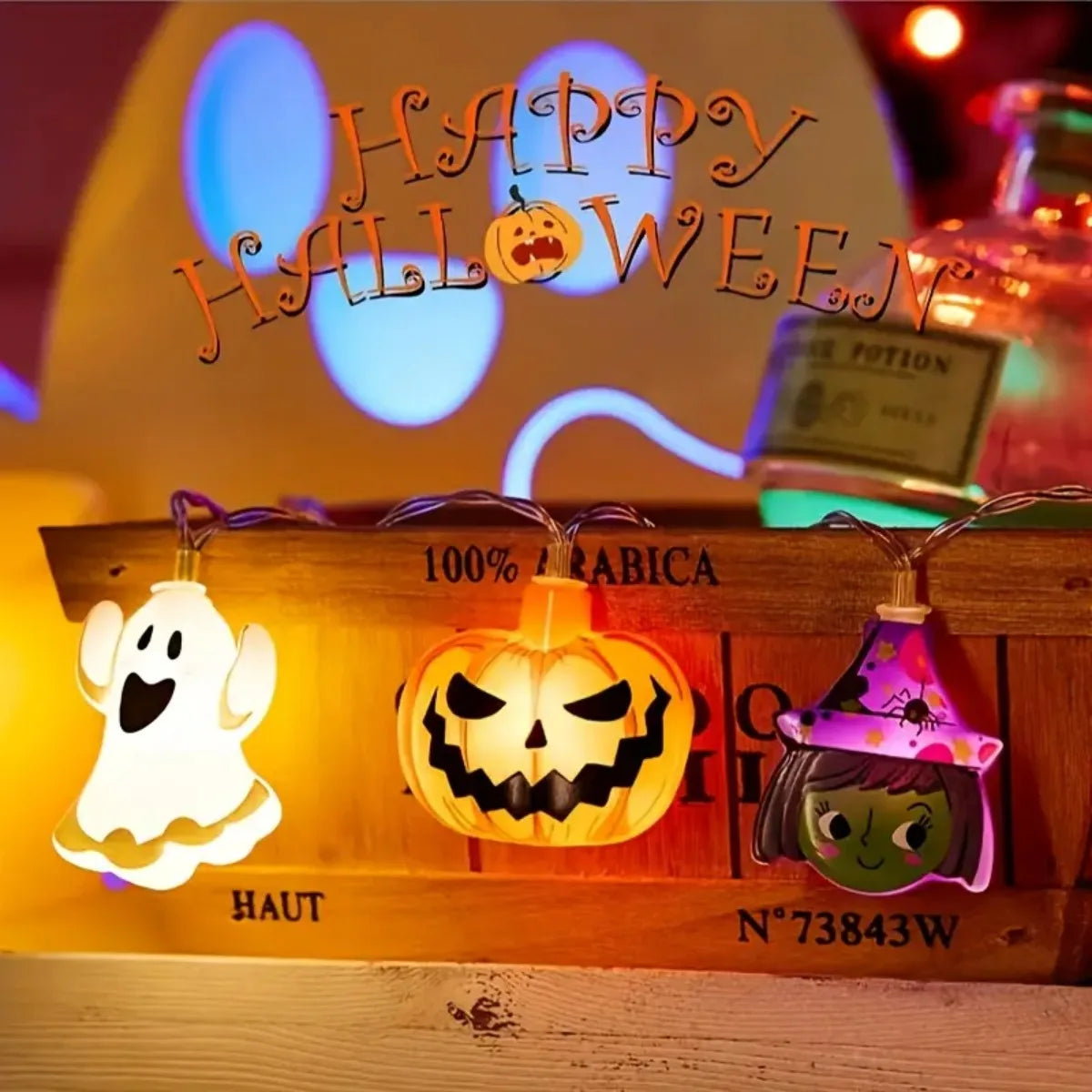 Spooky Halloween LED String Lights Battery Operated Ghost Pumpkin Skeleton Pirate Shape Indoor Party Home Decor Lamp