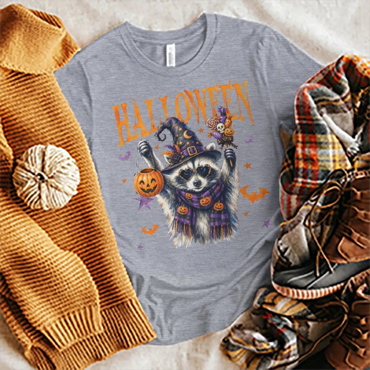 Halloween Shirts for Women Men Vintage Raccoon and Goose T-Shirt Cute Spooky Season Short Sleeve Tee Tops
